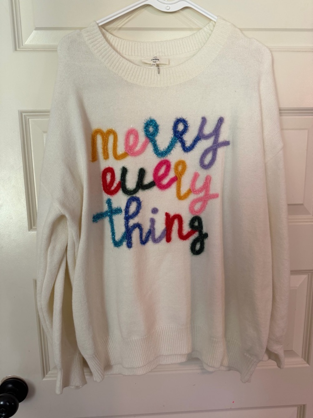 White 'Merry Everything' Crewneck Sweater - Colorful Script